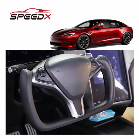 Factory Custom Tesla Model S Steering Wheel YOKE Style Carbon Fiber Leather Steering Wheel for Model S 14-20