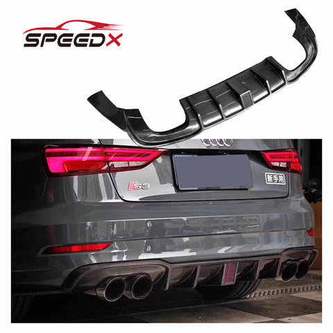 For Audi A3 S3 8V Carbon Diffuser Body Kit A3 S3 2017-2020 Carbon Fiber Rear Diffuser with Stop LED
