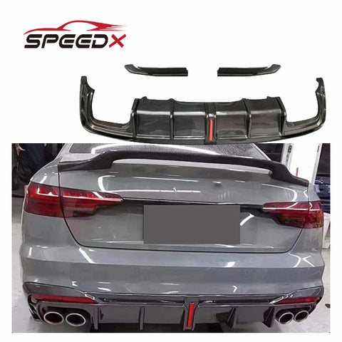 For Audi A4 S4 B9.5 Carbon Diffuser Body Kit A4 S4 20-24 Carbon Fiber Rear Diffuser with LED