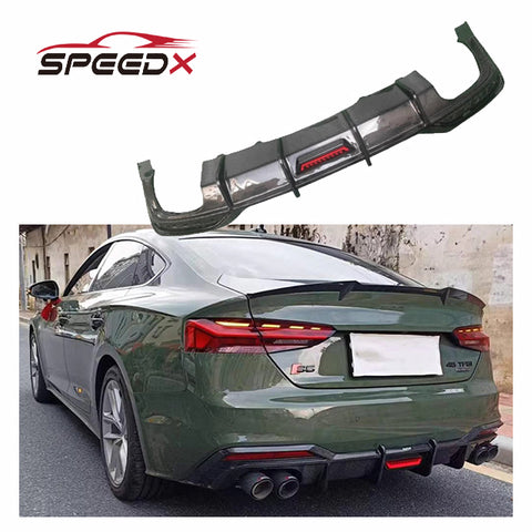 For Audi A5 S5 B9.5 B10 Carbon Fiber Diffuser Body Kit A5 2021-2025 Carbon Fiber Rear Bumper Diffuser with LED