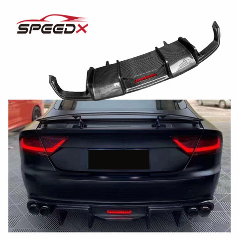 For Audi A7 16-18 Carbon Fiber Diffuser Body Kit A7 2016 2017 2018 Carbon Fiber Rear Diffuser with LED