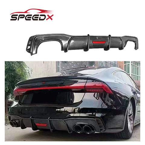 For Audi A7 S7 C8 Carbon Fiber Diffuser Body Kit A7 S7 2019+ Carbon Fiber Rear Bumper Diffuser with LED Light