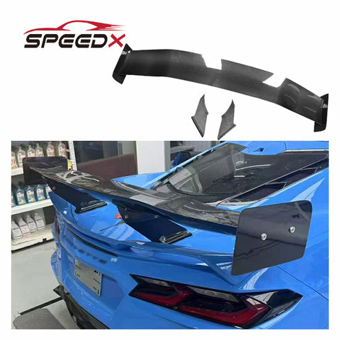 For Chevrolet Corvette C8 Upgrade GT Style Carbon Spoiler Body Kit Corvette C8 GT Style Carbon Fiber Rear Spoiler Wing
