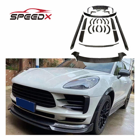 For Porsche Macan 95B Upgrade Carbon Fiber Body Kit Front Lip Side Skirt Wheel Arch Rear Diffuser Spoiler Wing