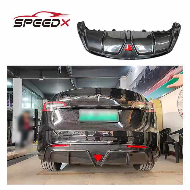 For Tesla Model Y Carbon Fiber Diffuser Body Kit Model Y Upgrade Carbon Fiber Rear Diffuser with Light